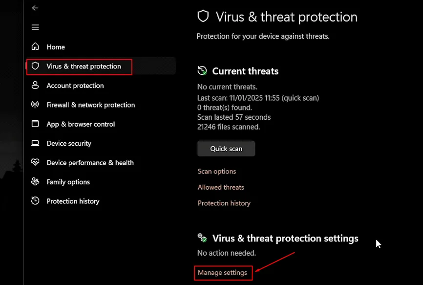 Virus and Threat Protection